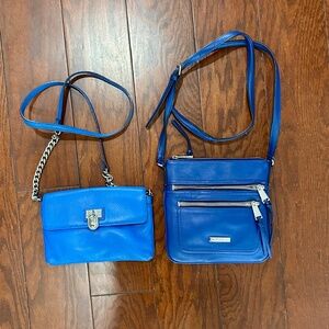 Lot of 2 Calvin Klein blue leather small slimline crossbody purses mini bag